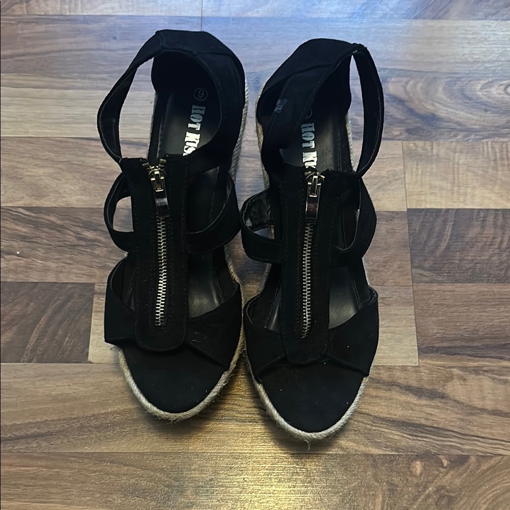 Black Wedge Sandals